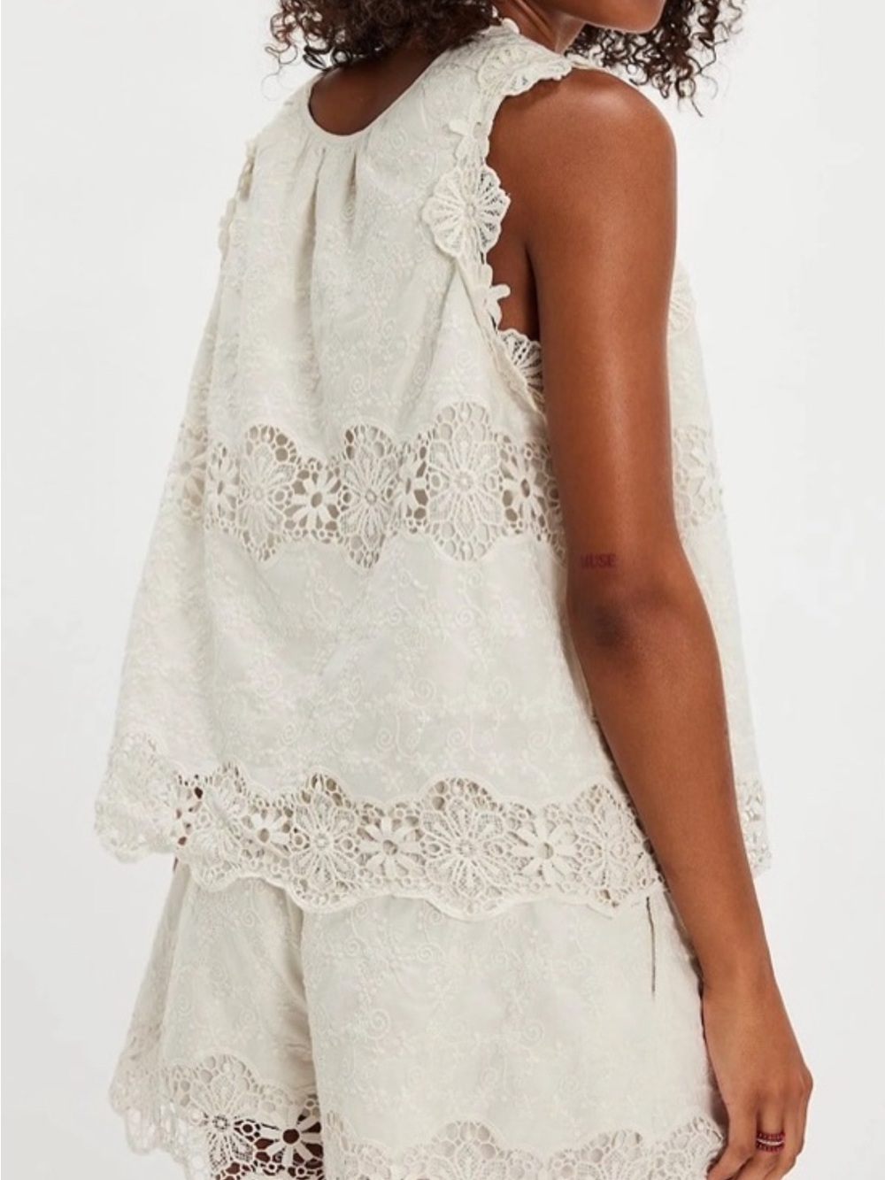 Free People Ashtin Set Cream Lace-Top and High-Waist Set- Oversized - Picture 3 of 10